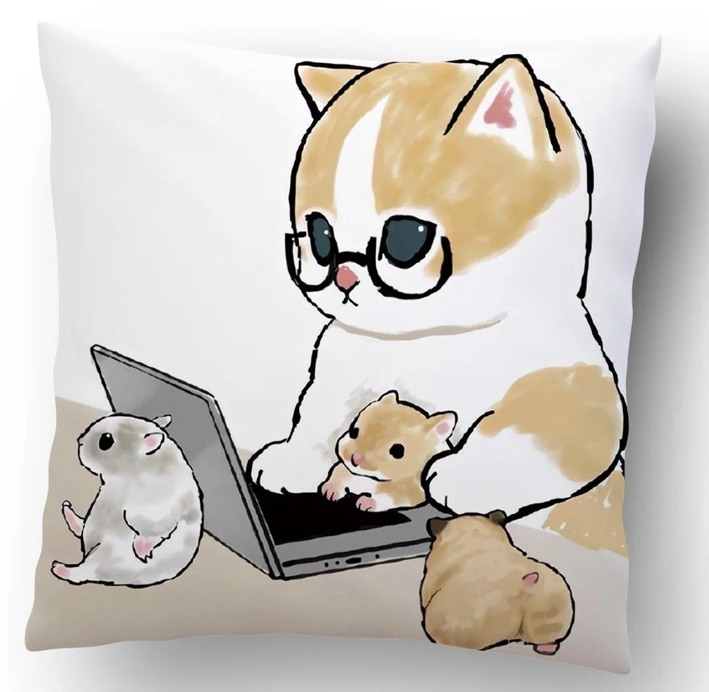 Cartoon Cat Decorative Pattern Pillowcase Office Living Room Home Pillowcase Car Ornaments