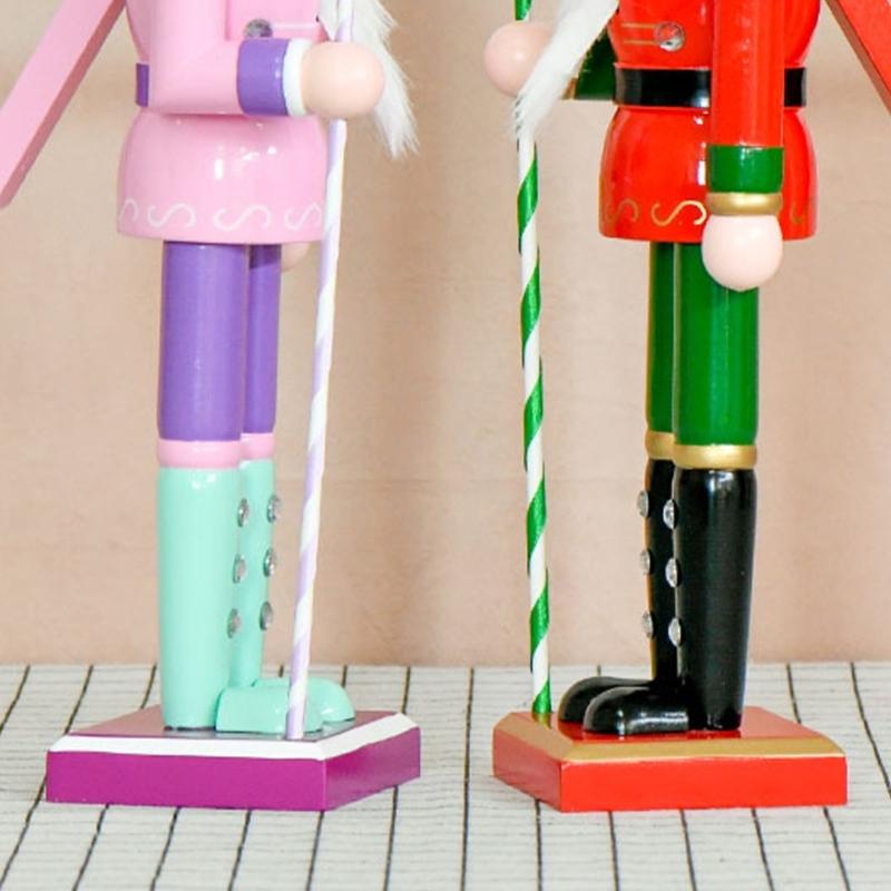 Green And Red Pink Nutcrackers Figurine 38CM Tall Handcrafted Wooden Christmas Ornament For Mantels Shelf Decoration