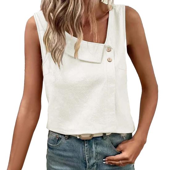 Женские Топы Асимметричный Вырез Без Рукавов Свободный Крой Повседневные Топы Однотонные Пуговицы Декор Пуловер Жилет Летняя Повседневная Одежда S белый