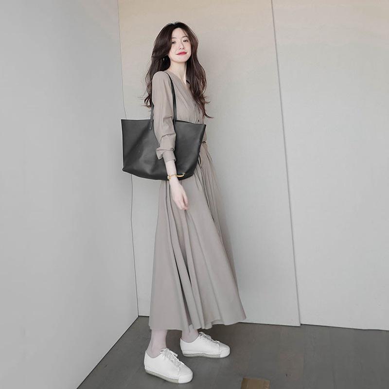 Elegant Retro Long Skirt - Autumn French Tea Break Dress