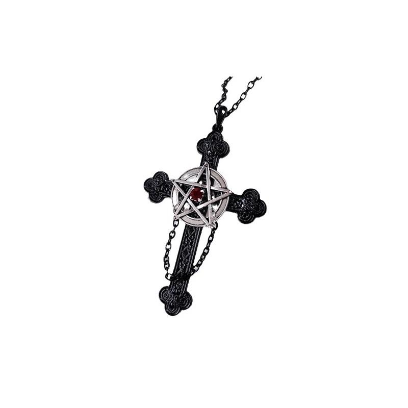 Gothic Pentagram Cross Necklace With Alloy Pendant For Fashionable Women