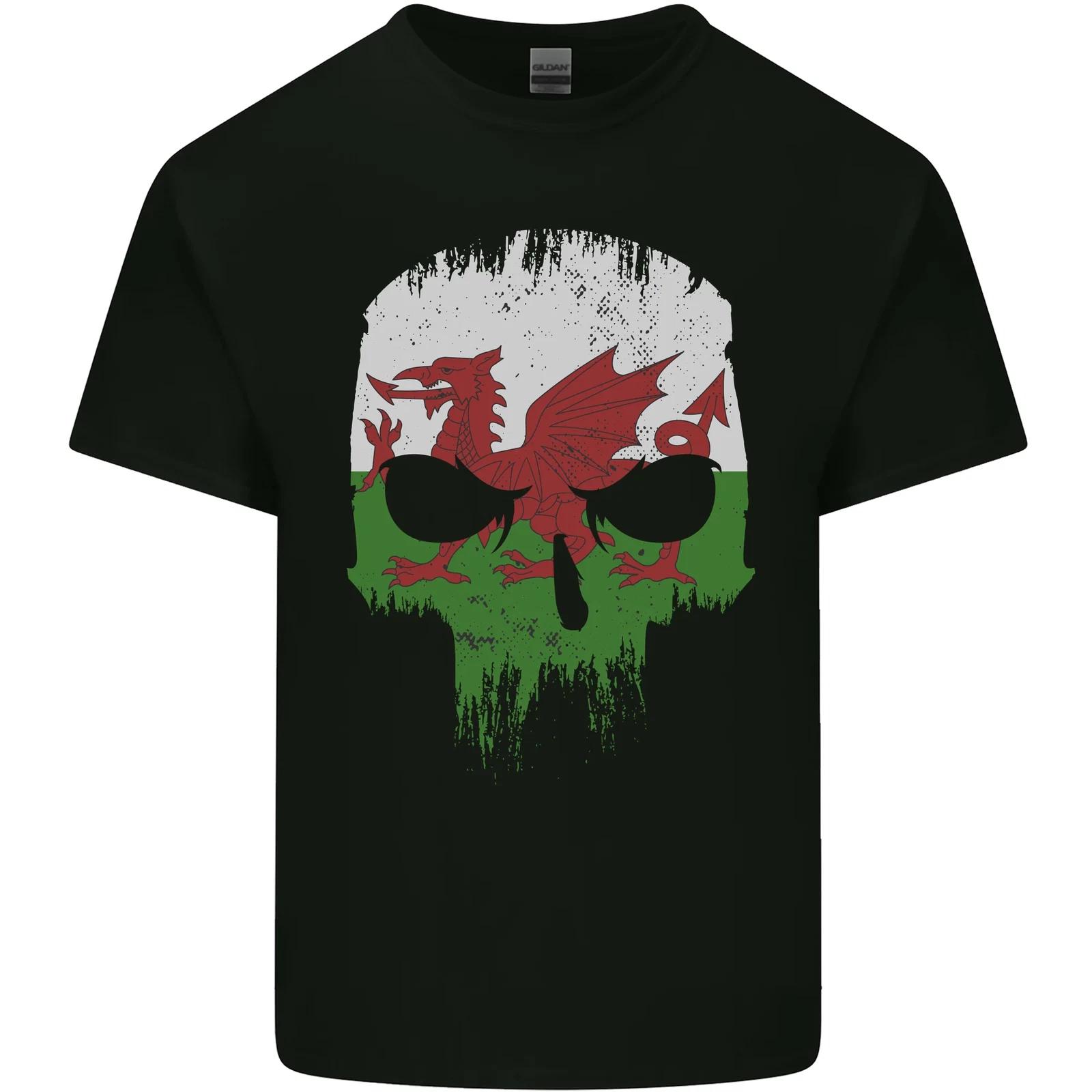 Wales Skull Welsh Gym Biker Flag Kids T-Shirt Childrens L