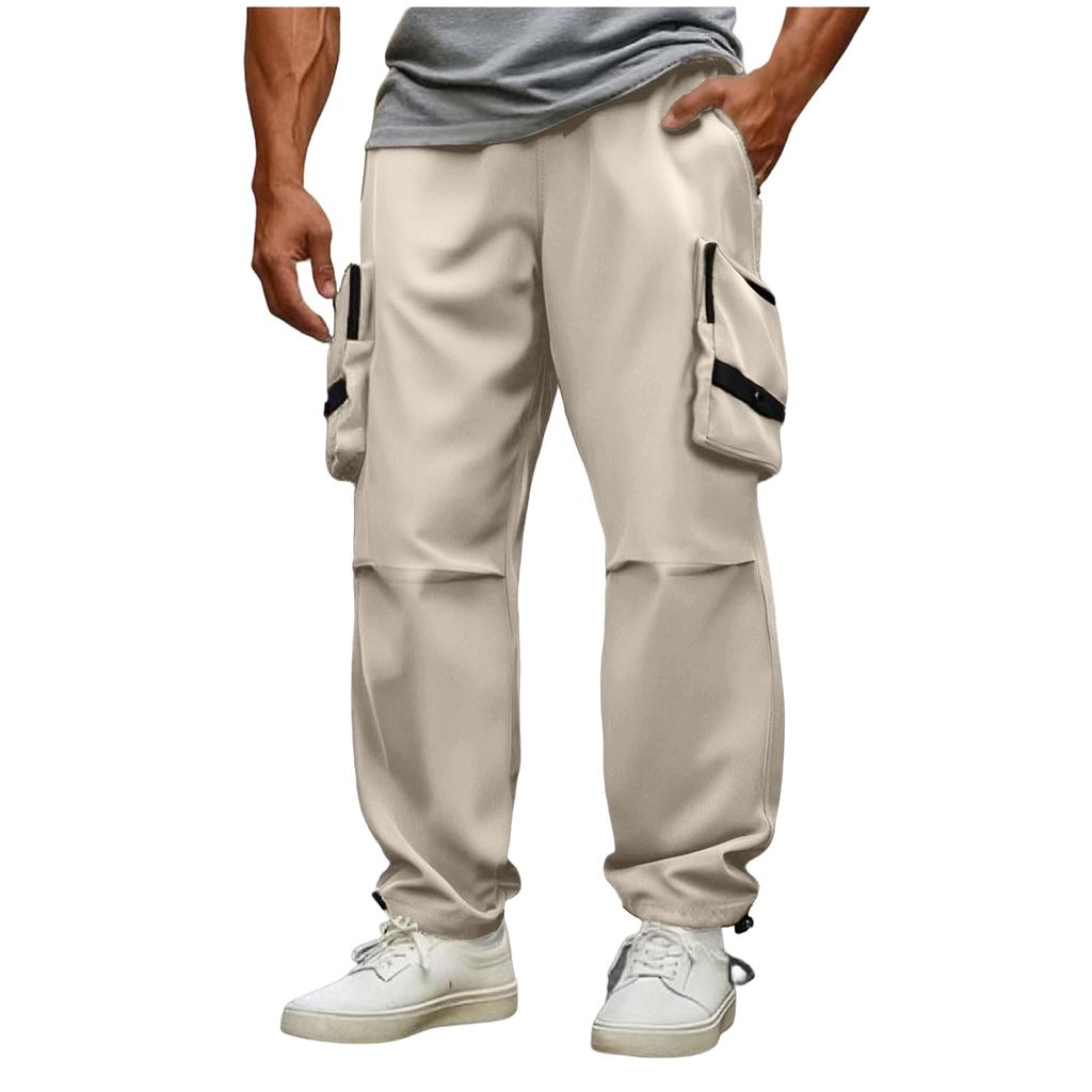Men's Quick-Dry Multi-Pocket Cargo Wide Leg Pants, Athletic Casual Loose Fit Trousers