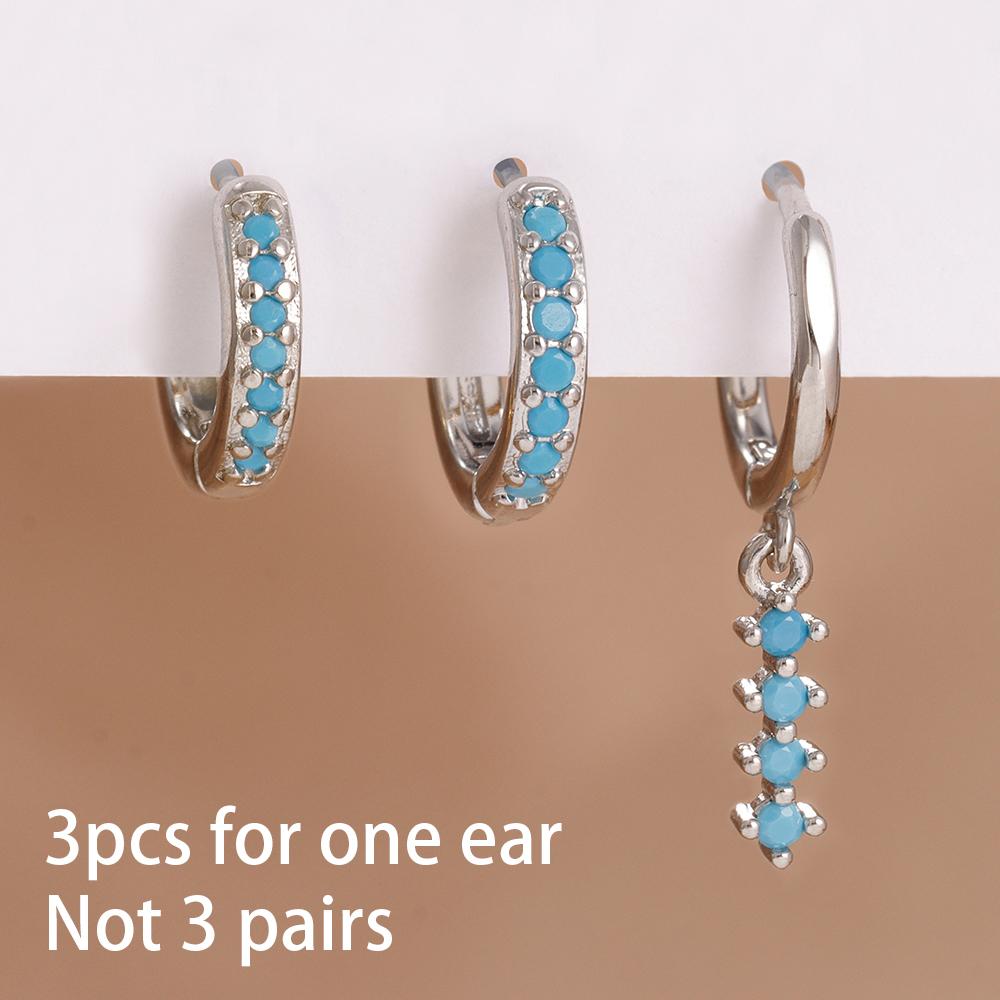 2PCS Classic Blue Zirconia Small Huggie Hoop Earrings Set For Woman 14K Gold Plated Helix Tragus Cartilage Piercing Jewelry