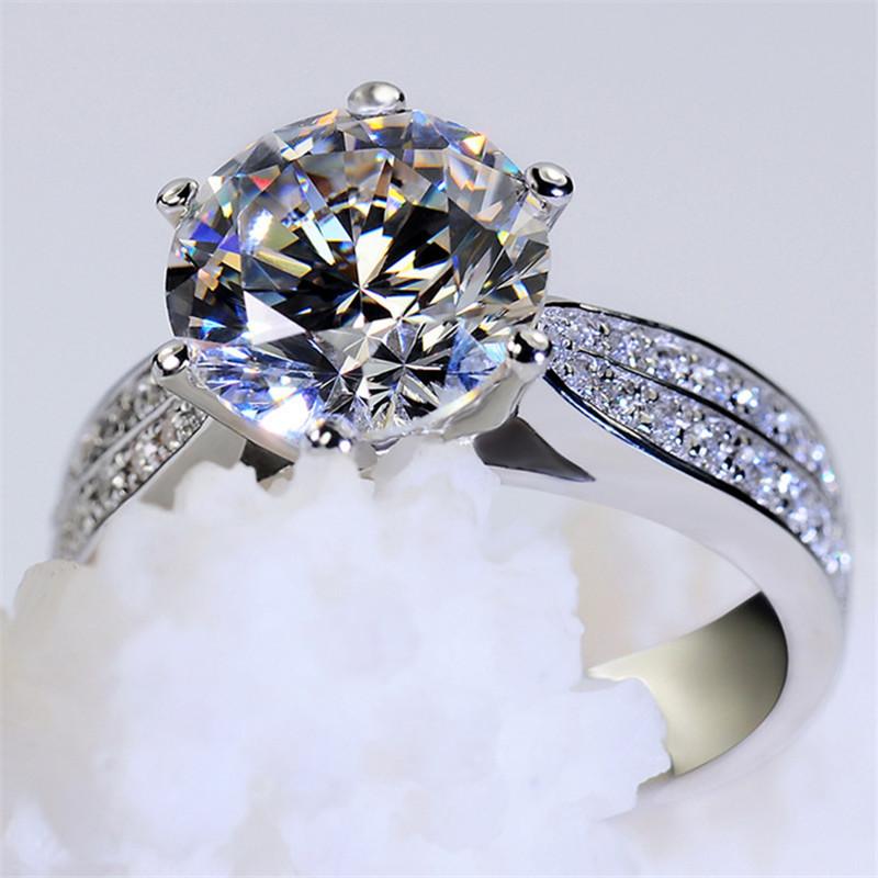 2026 Classic Six-claw Ring Platinum Plated Diamond Women's Ring European and American Luxury Wedding Ring Open Hand Jewelry
