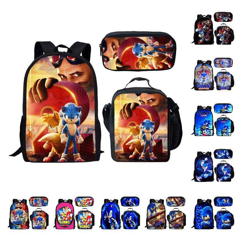 Sonic Anime Schoolbag Set With Cartoon Prints Water Proof Breathable For Kids