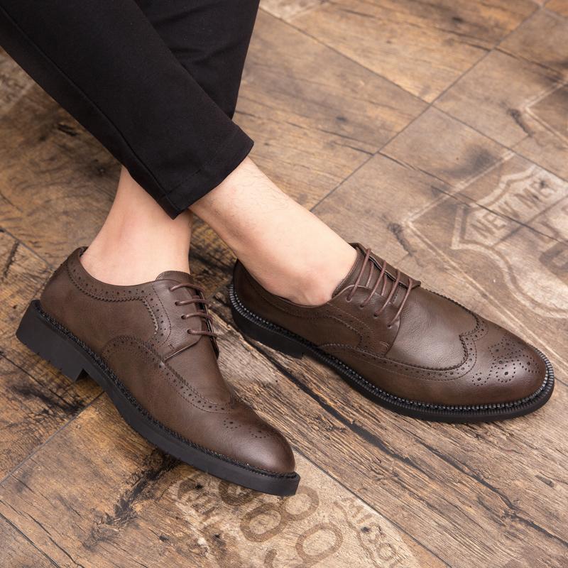 New fashion brock leather shoes men's business leather lace-up British style breathable casual dress Derby shoes
