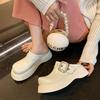 Fashion 2024 new Height Increasing Ladies Pu Leather Pumps Fashion Platform Wedge Beige Slippers Women British style Lolita Shoes