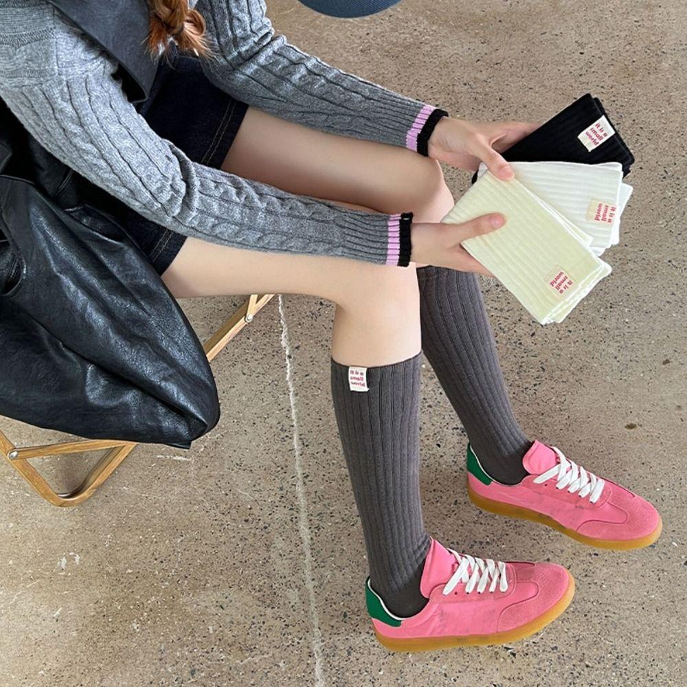 Pure Cotton Knee-high Socks Solid Color Lower Leg Socks New Long Tight Socks  Fall Winter