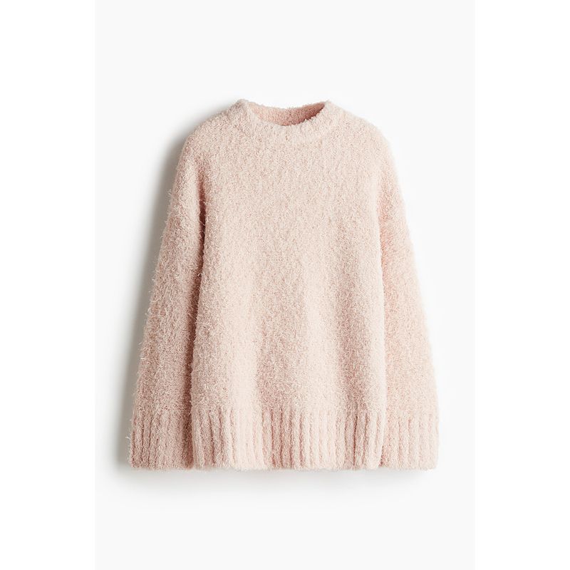 

HM Women s Hair Knitwear Autumn Crew Neck Furry Loose Slightly Longer Sweater Bottoming Shirt 1229922 Light gray Pink 170/116