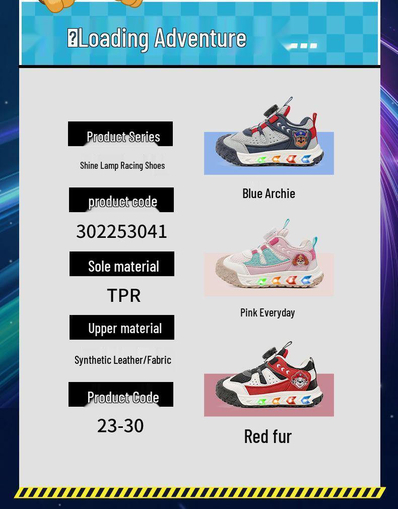 Paw Patrol Girls' Luminous Flashing Light Sneakers - Colorful and Comfortable Autumn Style Sports Shoes