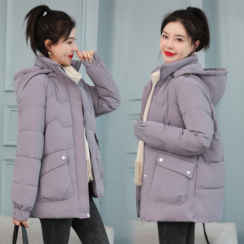 

Пуховая одежда Женская длинная студенческая одежда-хлеб Свободная утолщенная хлопковая одежда Несъемные хлопковые куртки Тренд XXXL (155-87.5 kg) фиолетовый