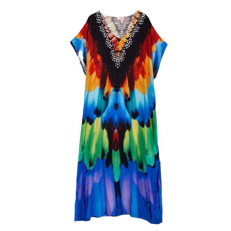 Tištěné sváteční šaty Volné šaty s netopýřími rukávy Nadměrná velikost