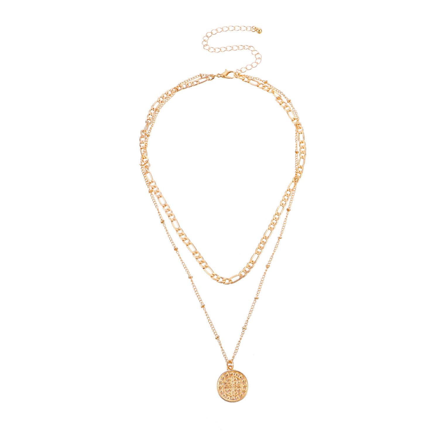 Fashion cross disc trend necklace, double-layer temperament personality item