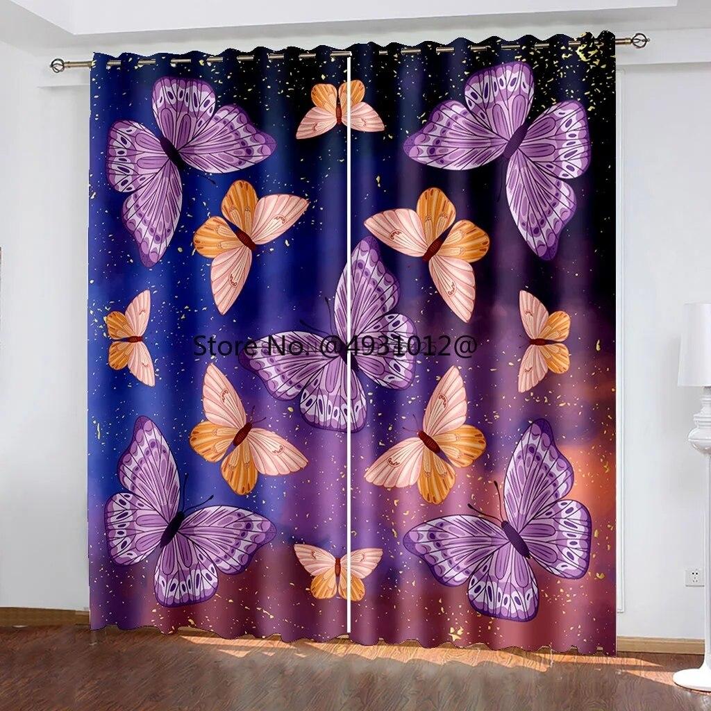 

Фиолетовые цветы-бабочки в винтажном стиле, плотные шторы для гостиной, спальни, кухни, занавески для окон W50xH130(CM)x2PCS-Grommet Top