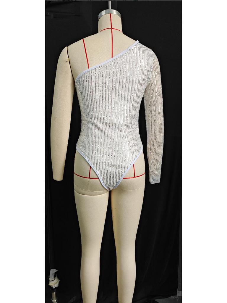 2025 Spring/Summer Sexy One-Shoulder Rhinestone Sequin Top