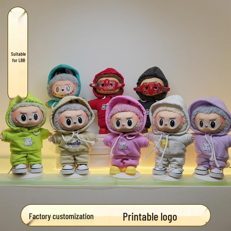 Labubu Hoodie Set: Einfarbige Puppenkleidung mit Anhänger für Erste & Dritte Generation, 17cm austauschbare Plüsch-Merchandise.