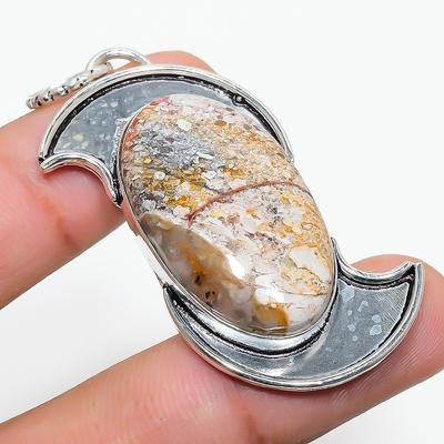Natural Laguna Lace Agate Gemstone 925 Sterling Silver Pendant 2.32" M7N76