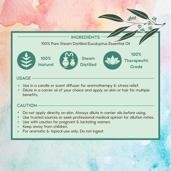 Nat Habit 100% Pure Eucalyptus Essential Oil With Eucalyptus Globulus For Hair & Skin, Natural & Therapeutic Grade - 15 Ml (Pack of 1)