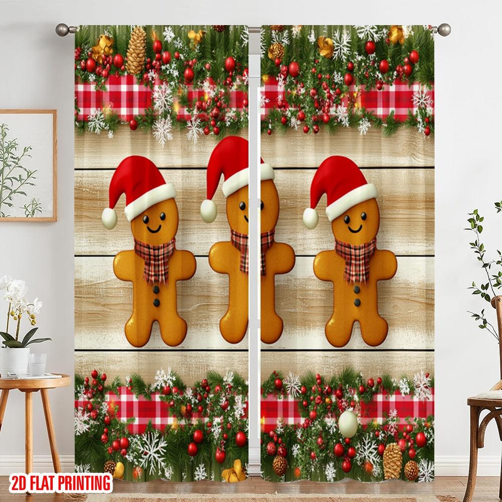 2 Stück, 2D-Flachdruck Vorhänge Rollos Lebkuchen Weihnachten Schneeflocken Feiertag Polyestergewebe (ohne Stange) Wohnkultur