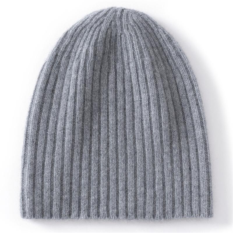 Women's 100% Cashmere Ribbed Knit Hat with Ear Protection - Warm & Stylish Solid Color Design