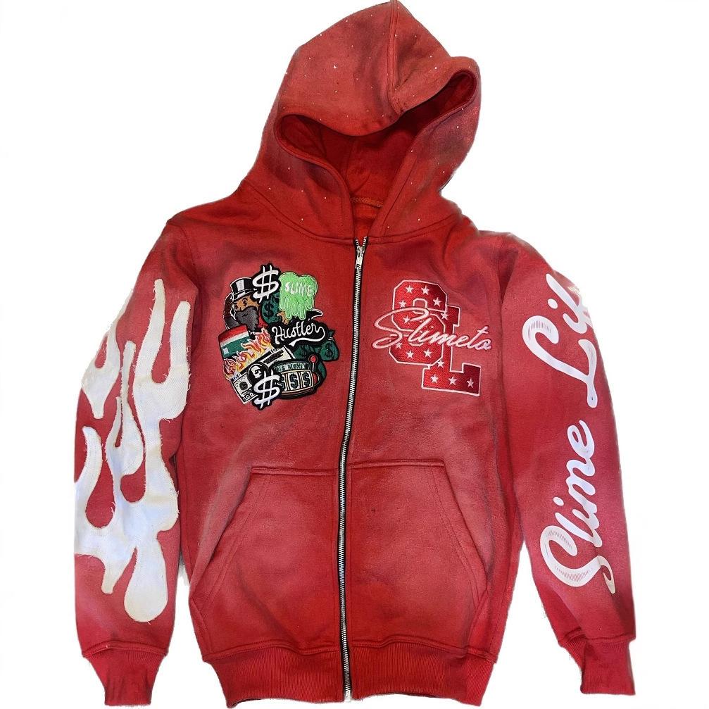 2025 New Cross-border Trendy Brand Goth Hooded Cardigan Sweater Jacket Embroidery Street Trend Printing Men and Women