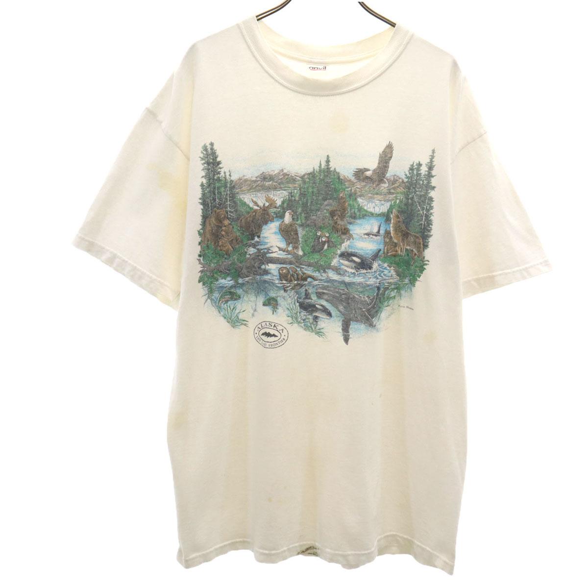 

anvil 90-е годы Старая футболка с животным принтом, с коротким рукавом, белая, мужская, б/у