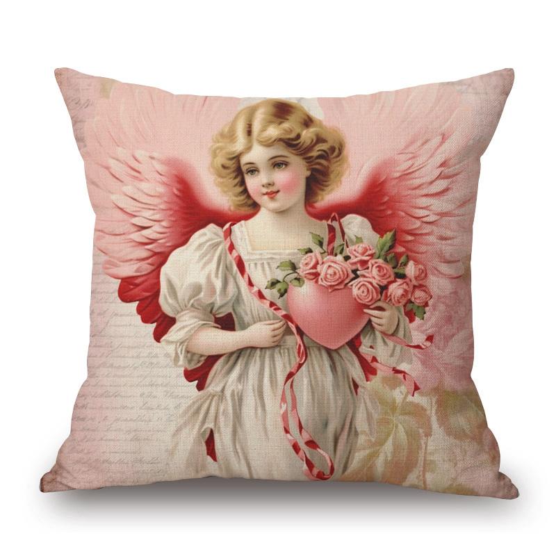 Victorian Angel Baby Cushion Cover European Vintage Baby With Flowers Love Pillow Case