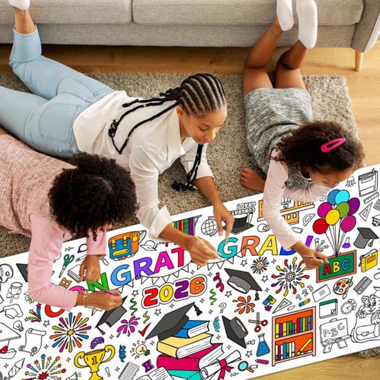 72 x 30 tommer Kjempesvær Fargeleggingsplakat for Avgangselever Stor Gratulerer med Avgang Fargeleggingsduk for Barn Barnehage Avgangsaktiviteter Festartikler