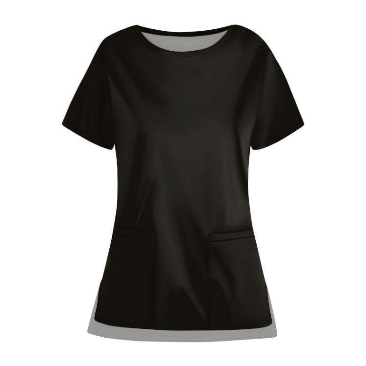 Casual Protective Top Work Uniform Open Hem Pocket Neck Round Solid Color for Women
