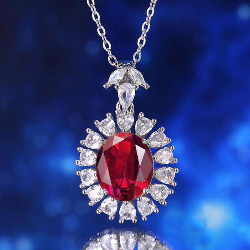 S925 Sterling Silver Green Nano Yellow Blue Ruby Pendant Necklace with Diamonds