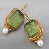 Vintage Inlaid Imitation Pearl Emerald Pendant Earrings for Women Elegant Exquisite Banquet Dangle Earrings Jewelry Accessories