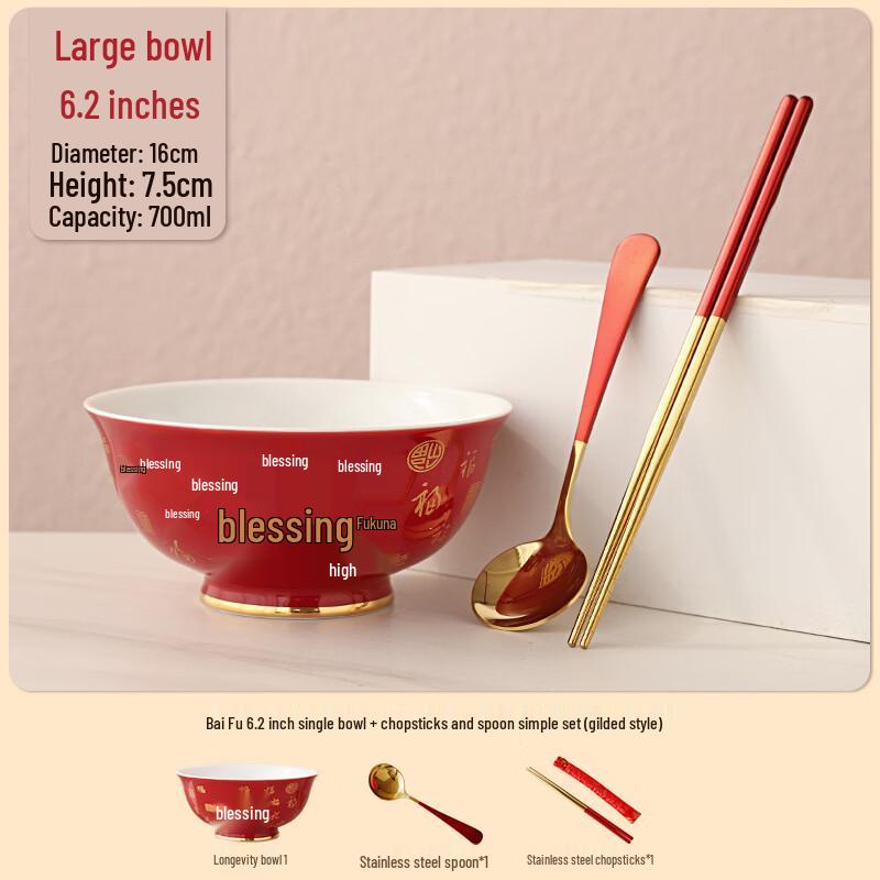 Gilded Ceramic Hundred Blessings Bowl Set