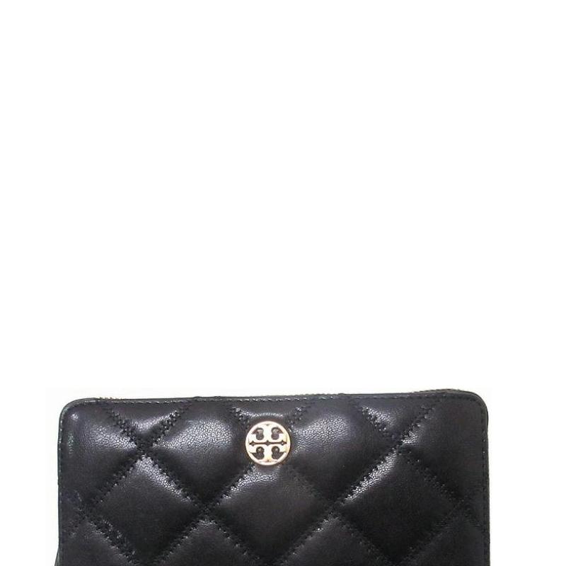 Tory Burch Willa Metal Logo Surround Zip Leather Wallet Women wallet Black 159228-001
