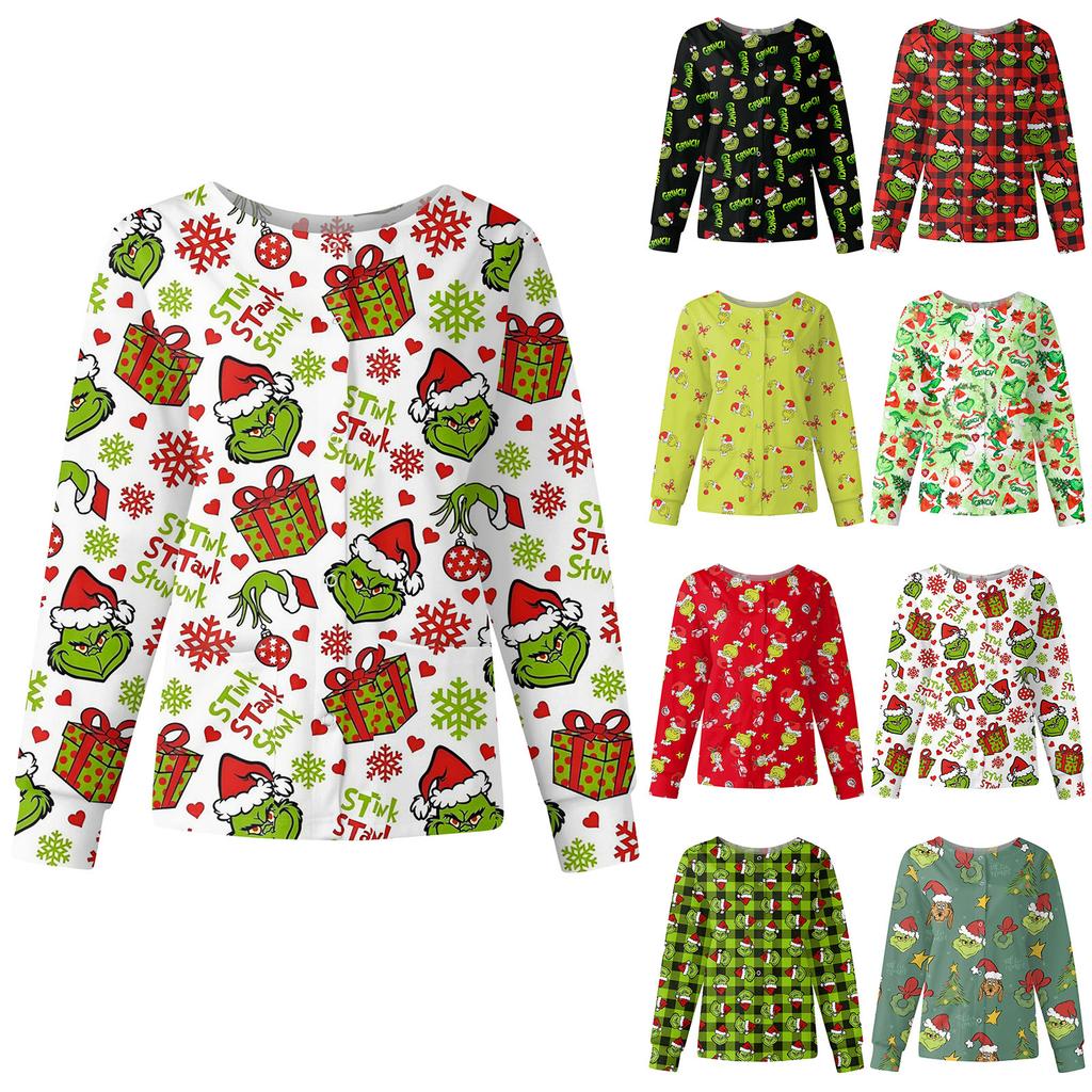 Женская повседневная модная куртка с длинным рукавом, воротником-стойкой, на одной пуговице, с рождественским принтом, рабочая куртка, топы