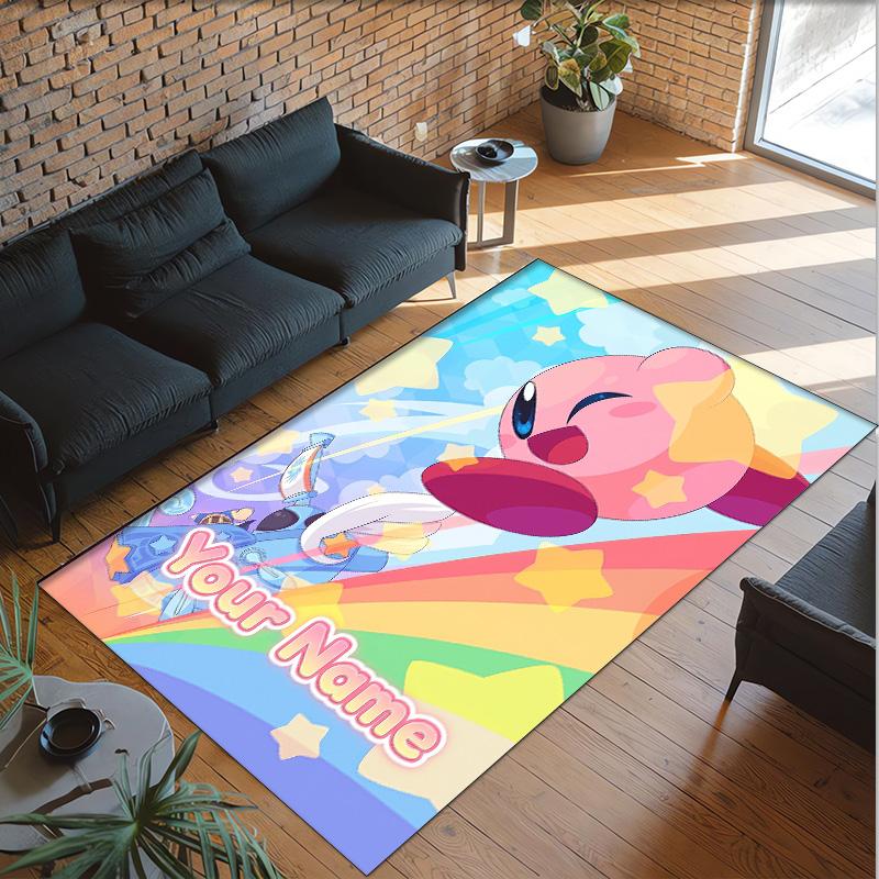 Personalized Crystal Velvet Carpet Custom Name Text,Kirby Anti Slip Area Rug For Home Decoration