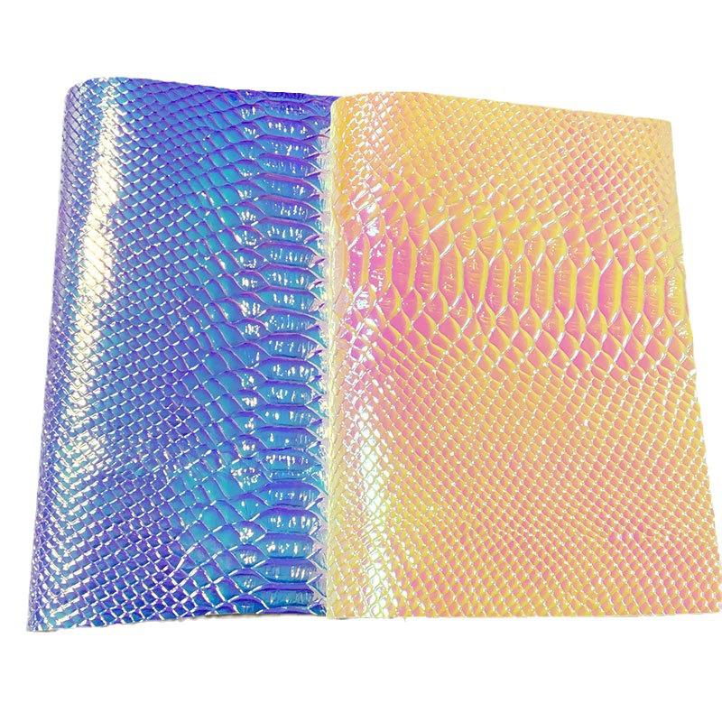 Iridescent Snake Print Laser Leather A4 Handbag Set with Mirror Embossed Synthetic Material