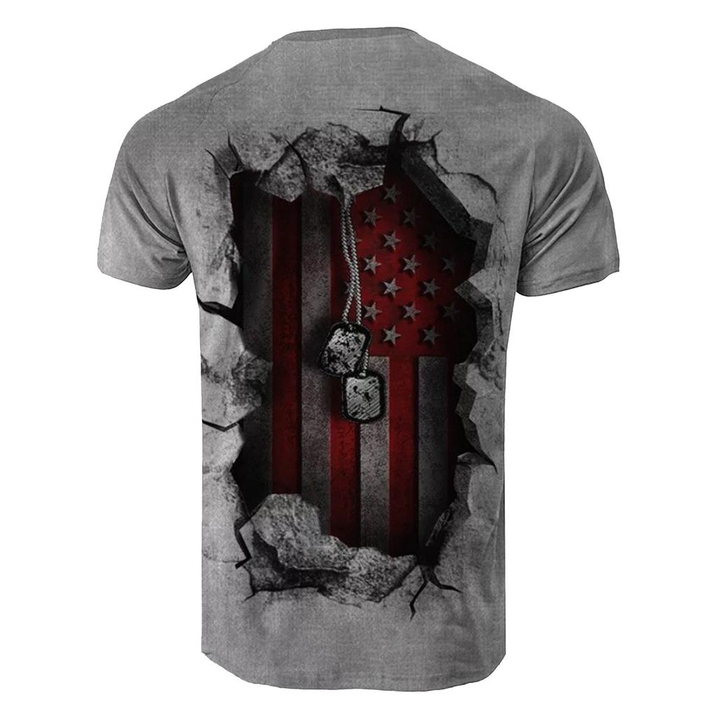 Men's Retro Print Stand Collar Three-button Neck Commemorative Short-sleeved Shirt Top