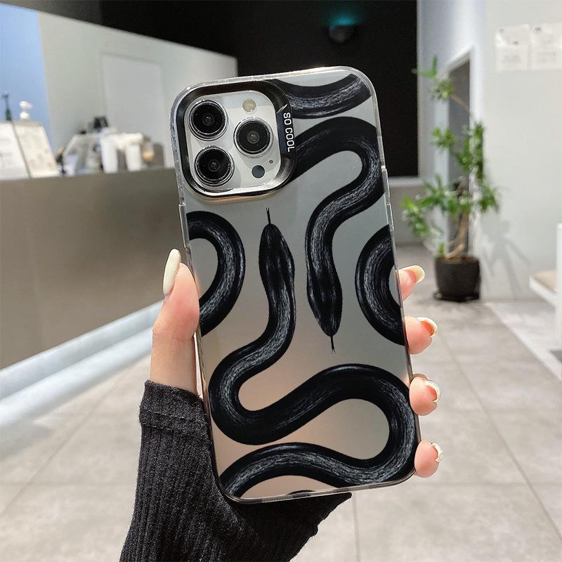 

Black Snake Creative Personality Case for iPhone 15 Pro Max - Silver Color Protective Cover iPhone 12 Pro