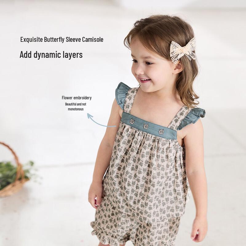 Babylove Girls' French Floral Cotton Shorts Set