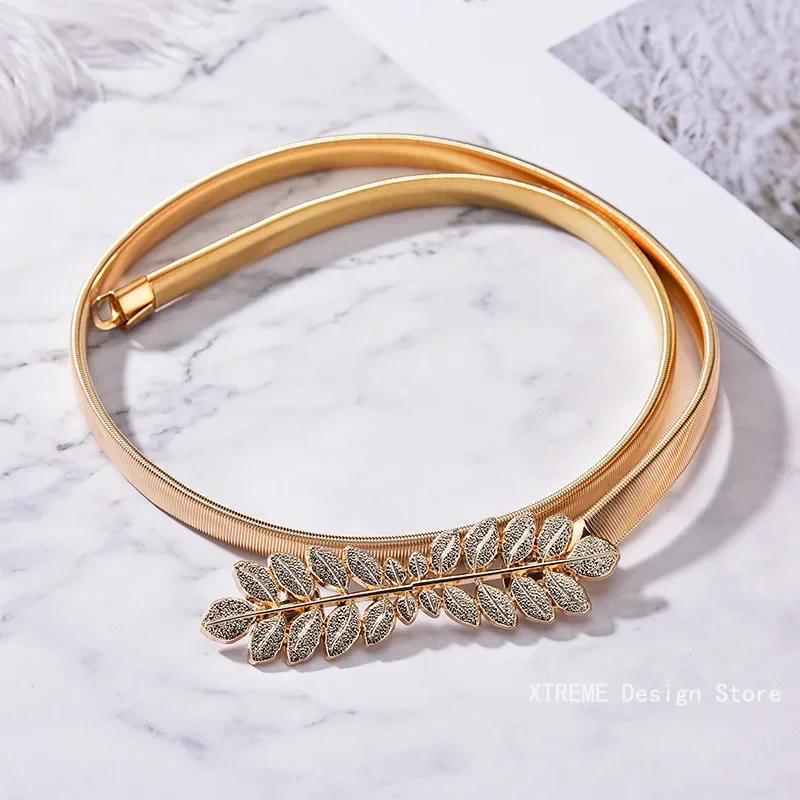 Gold Silver Leaf Metal Women s Belt Spring Gold Leaf Belt Elastic Waist Seal Women s Dress Waist Chain