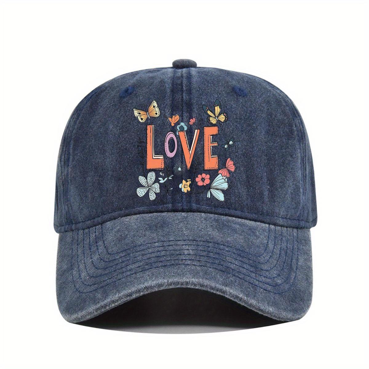 

Love Butterflies Flowers Print Baseball Cap Vintage Distressed Polyester Adjustable Casual Outdoor Sun Protection Hat One Size