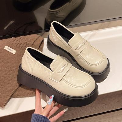 Hot Selling 2025 New Women's Thick Bottom Loafers Heightening College Shoes Retro British Style Flat Bottom Round Toe Summer