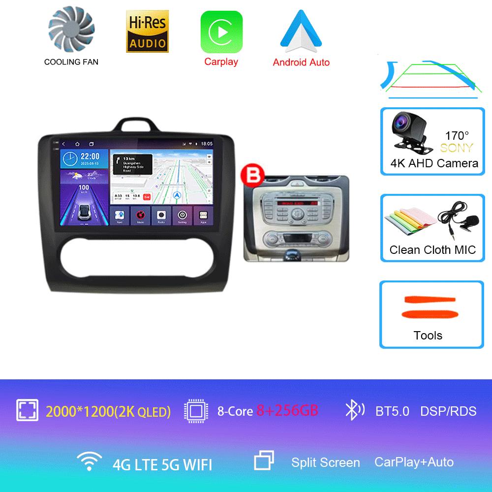 Android 14 Car Radio Autoradio For Ford Focus 2 Mk2 2004 - 2011 GPS Navigation Multimedia Player Carplay Stereo WIFI 360 Camera