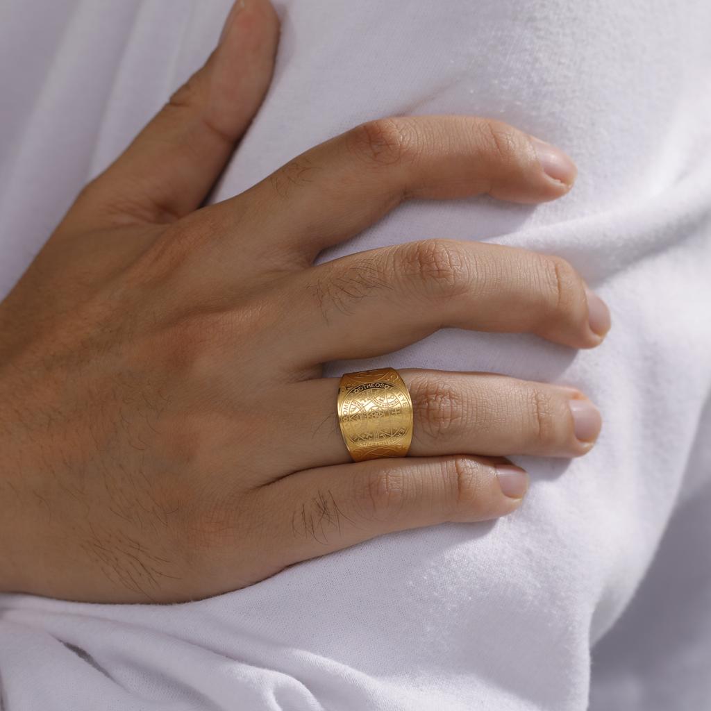 Angel Seal Open Rings Enochian Kabbalah Magic Protection Amulet Stainless Steel Hexagram Triangle Finger Ring Religious Jewelry