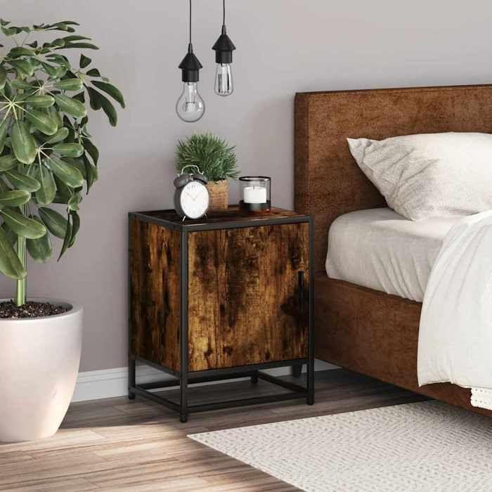 VidaXL Bedside Table Smoked Oak 40x31x50 Cm Engineered Wood Metal, Bedside Furniture, Side Table, Bed Cabinet, 848713