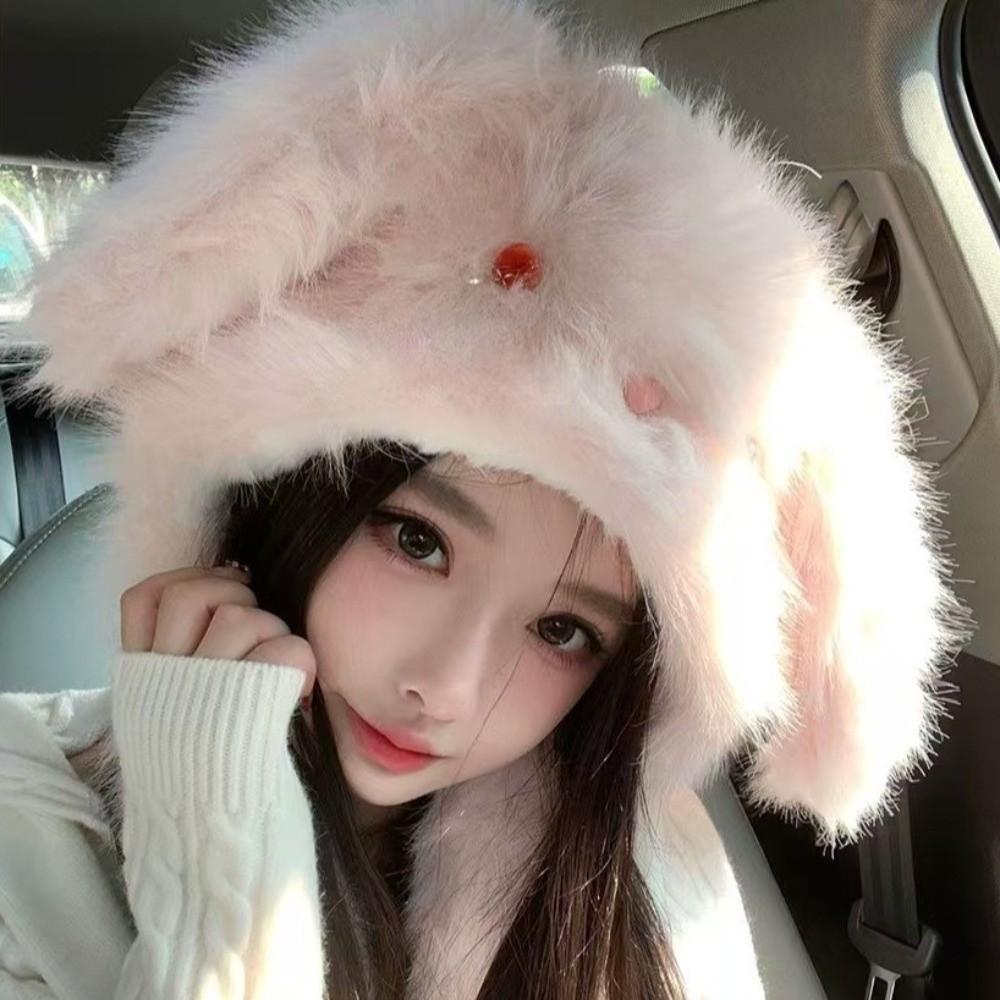 Ears Can Move Rabbit Ear Plush Cap Warm Beanies Hat Fashion Bomber Cap Women