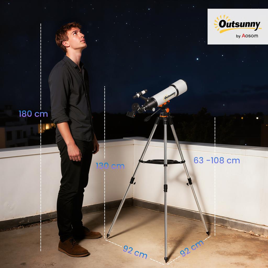 Astronomisches Teleskop 80mm mit AZ-Montierung, 2 Okularen und Smartphone-Adapter, 92x92x130 cm, Weiß und Schwarz