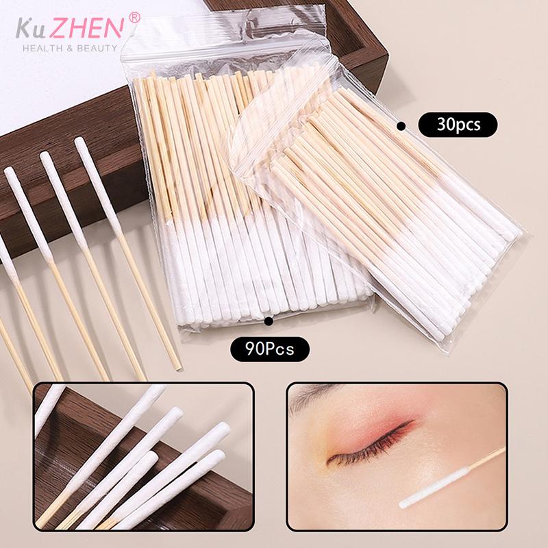30/90pcs Makeup Cotton Swab Disposable Longer Cotton Swab Brush Lint Free Micro Brushes Wood Cotton Swab Brush Make Up Brushes