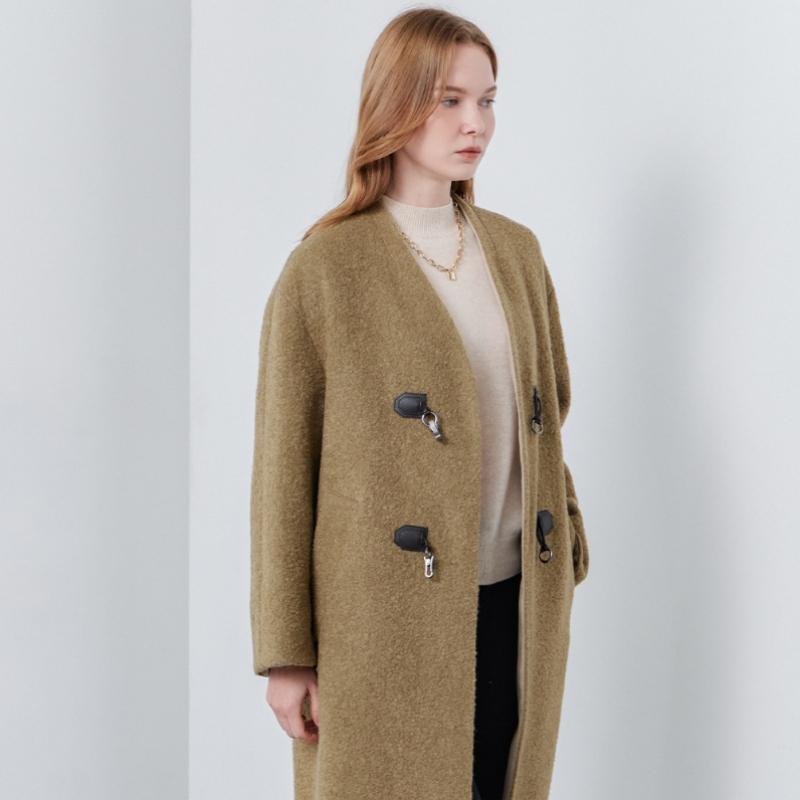 Maxza Wool Alpaca Loose Fit No Collar Boucle Coat Cc11qc300on